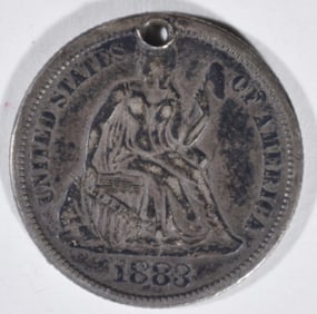 1883 Seated Dime Love Token "Mertie" Boat