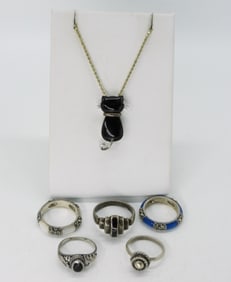 Black Onyx 925 Cat Necklace & Rings