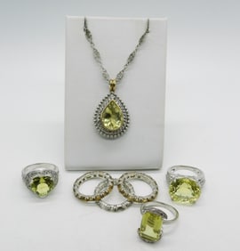 Yellow Green Gemstone 925 Rings & Necklace