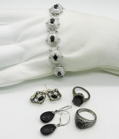 Black Gemstone 925 Rings, Earrings, Bracelet