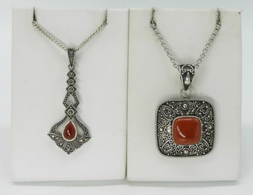 Two Sterling Carnelian Necklaces