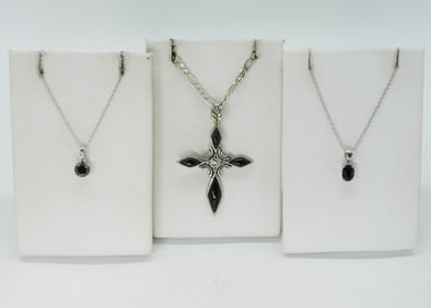 Onyx, Hematite & Sapphire 925 Necklaces