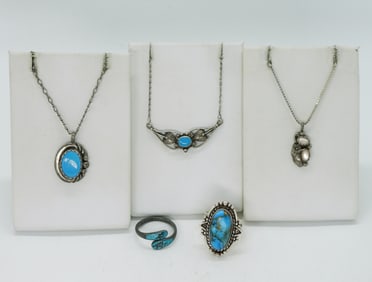 5 Sterling Turquoise Necklaces & Rings