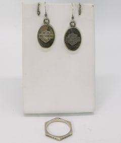 Harley Davidson 925 Earrings & Ring