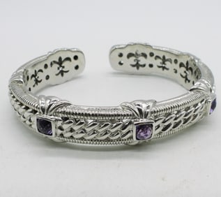 Judith Ripka 925 Amethyst Hinged Bracelet