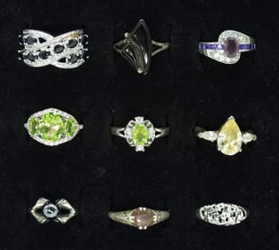 9 Sterling Peridot, Hematite & More Rings