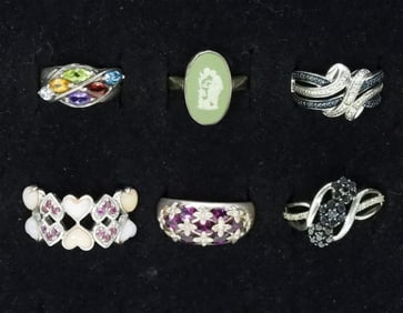 6 Fashion 925 Multi Gemstone Rings