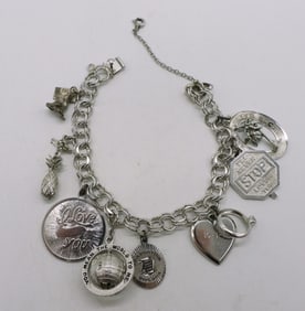 Vintage Sterling Charm Bracelet - 9 Charms