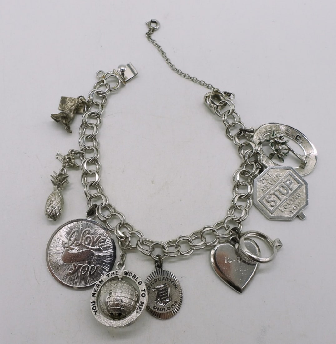 Vintage Sterling Charm Bracelet - 9 Charms (1 of 1)