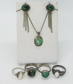 Turquoise & Mother of Pearl Rings & Necklace