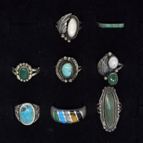 8 Sterling Vintage Turquoise Rings