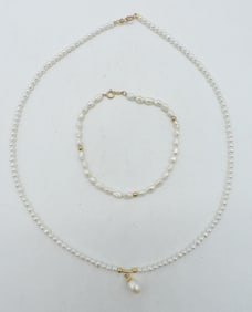 Pearls & 14K Accent Necklace Set