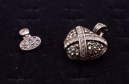 Two Sterling Marcasite Pendants