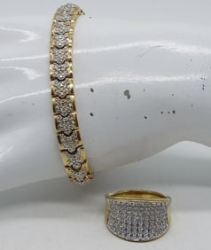 Gold Tone Sterling Bracelet & Ring