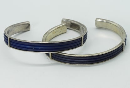 2 Sterling Leather Cuff Bracelets