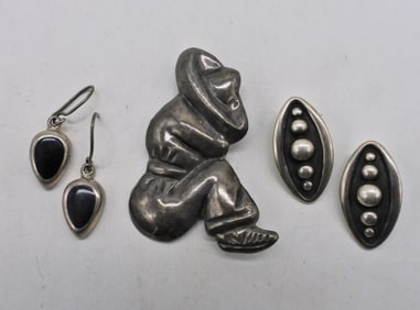 Sterling Taxco Earrings & Brooch