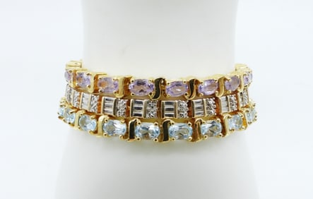 (3) Gold Tone 925 Gemstone Bracelets