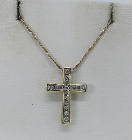 10K/Sterling Diamond Cross Necklace