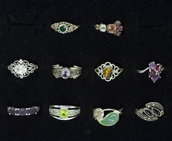 10 Sterling Rings, Amethyst, Tigers Eye & More