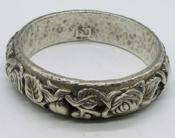 Thick Sterling Rose Bangle Bracelet