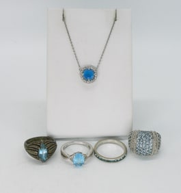 Blue Topaz Sterling Rings & Necklace