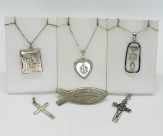 Sterling Mixed Religious Pendants & More