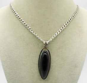 Large, Heavy Black Onyx 925 Pendant