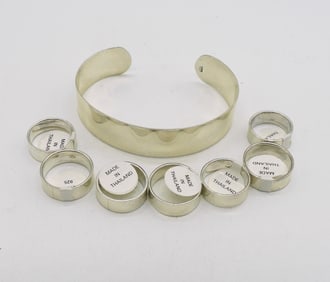 Plain Sterling Rings & Cuff Bracelet