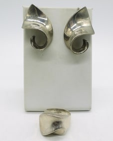 Vintage Sterling Taxco Ring & Earrings