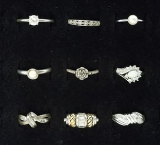 9 Sterling Pearl and Opal Rings