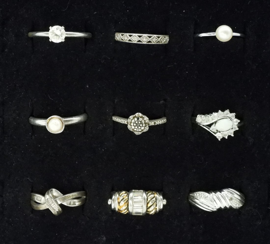 9 Sterling Pearl and Opal Rings (1 of 2)