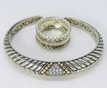 Sterling 18k Cuff Bracelet & Ring