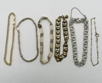 6 Sterling Silver & Gold Tone Bracelets
