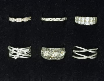 Six Sterling Simulated Diamond Rings