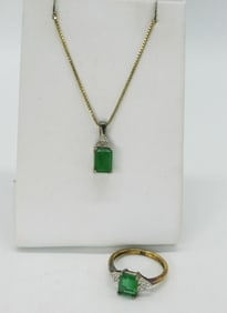 Gold Tone Simulated Emerald Set - 925