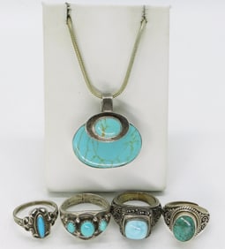 Turquoise & Larimar 925 Rings & Necklace