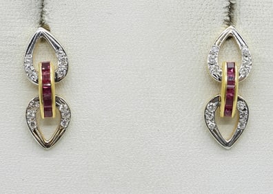 18k Diamond Ruby Pierced Earrings