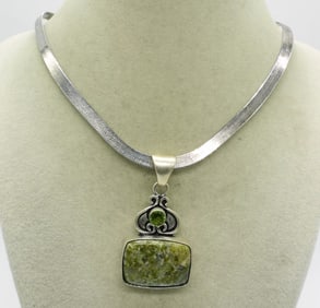 Green Jasper 925 Pendant & Chain