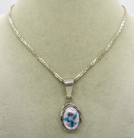 Taxco Sterling Glass Pendant & Chain