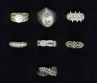 7 Sterling Simulated Diamond Rings - Taxco
