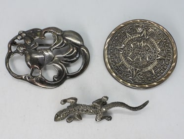 3 Sterling Brooches