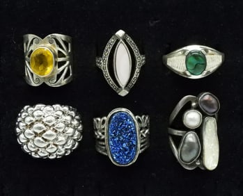 6 Sterling Fashion Gemstone Rings