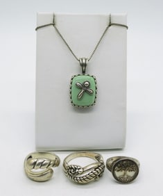 Green Turquoise 925 Necklace & Rings