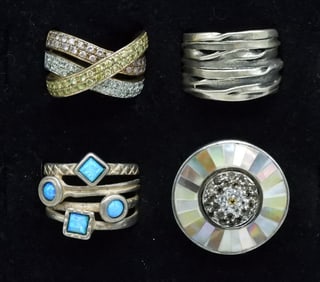 Four 925 Opal & Mother of Pearl Rings