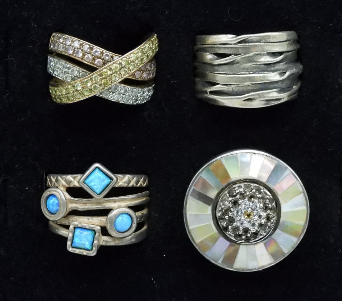 Four 925 Opal & Mother of Pearl Rings (1 of 2)