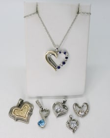 6 Sterling Heart Pendants with One Chain