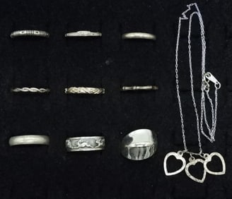 Sterling Bands and Heart Pendants