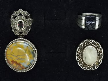 4 Vintage Onyx, Mother of Pearl & More Rings