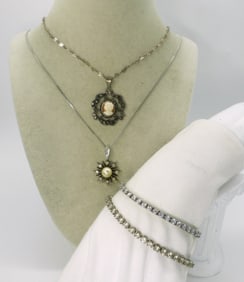 Vintage 925 Cameo & Pearl Necklaces