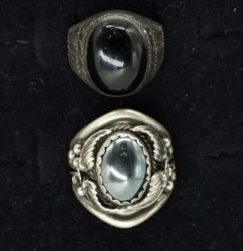 2 Large 925 Hematite & Black Onyx Rings